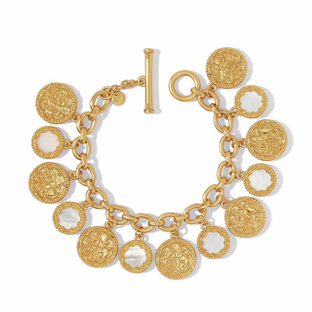 NWT Authentic Luxury Julie Vos Mother of Pearl Coin Statement Charm Bracelet